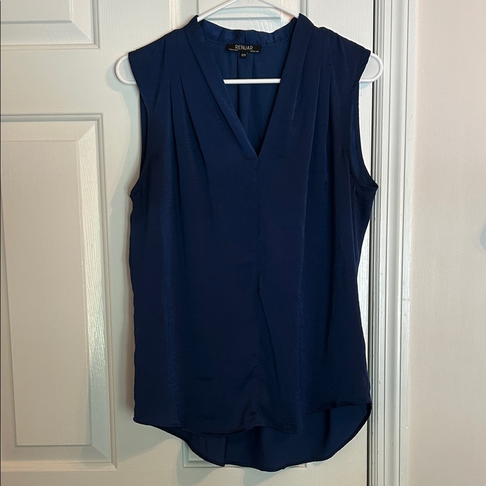 Renuar Deep Blue V-Neck Sleeveless Blouse